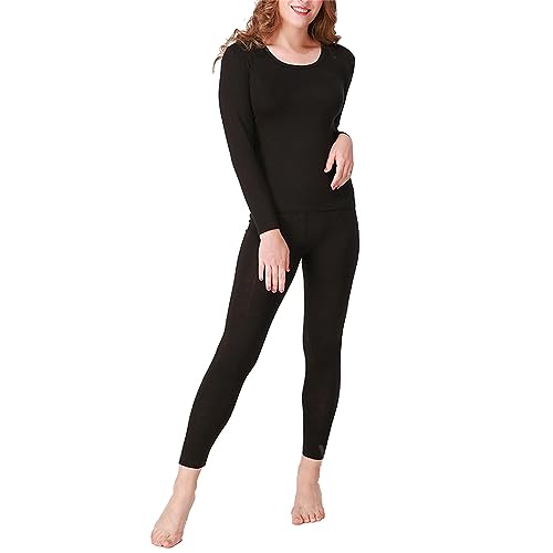 CFlong Damen Thermounterwäsche Set, Thermo Oberteil Und Unterwäsche In Übergröße, Warme Winter Langarm T-Shirt Unterhosen Für Damen, Warme Winter Basisschicht Oberteile Und Leggings (Schwarz,4XL) von CFlong