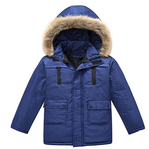 CFlong Mädchen JungenJacke Mantel, Warm Mit Kapuzen Parka Winterjacke, Durchgehender Reißverschluss Winddichter Warmer Outwear, Unisex Kinder Baumwolle-Jacke Für 4-11 Jahre (Navy blau,110) von CFlong