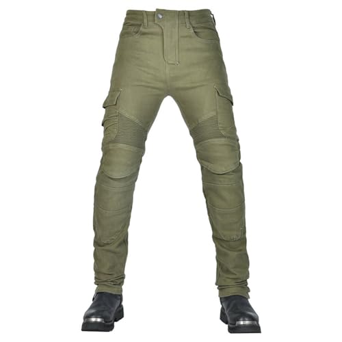 CFlong Motorrad-Jeanshose Für Herren/Damen, Sturzfeste Jeans Mit Geradem Bein Und 4 Arten Von Schutzausrüstung, Motorradhose Für Motorradrennfahrer (GrüN,5XL) von CFlong