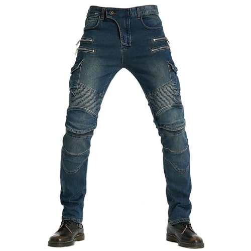 CFlong Motorradhose, Schutzhose, Herren/Damen-Motorrad-Jeans aus atmungsaktivem, verschleißfestem, mit 2 Paar abnehmbaren Pads für Hüfte und Knie (Blau,XL) von CFlong