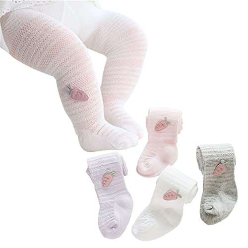 CFlong Strumpfhosen Für Mädchen Baby/kinder Set of 4, Atmungsaktive Netzstrumpfhose Für Kleinkinder, 0-6 Jahre Alt Sommer Neugeborene Karottenstrümpfe Leggings (4 Farben,12-24 Monate) von CFlong