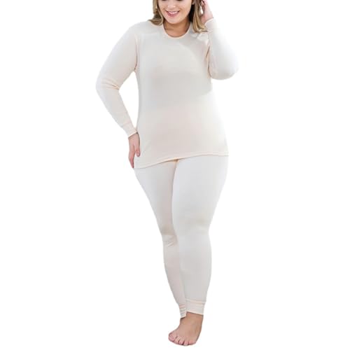 CFlong Thermounterwäsche Damen Winter Skiunterwäsche Set, Damen Thermo Basisschicht, Warmer Rundhals Langarm Anzug Mit Hoher Taille, Nahtloser, Anzug Mit Oberteil Und Hose (Helle Jade,6XL) von CFlong