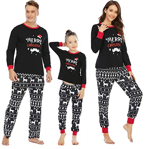 CFlong Weihnachten Schlafanzug Familien Pyjama Set, Ultraweicher Lange Ärmel Nachtwäsche Oberteile & Pyjamahosen, Weihnachtsnachtwäsche Für Männer Frauen Jungen Und Mädchen (Mutter-Black,2XL) von CFlong