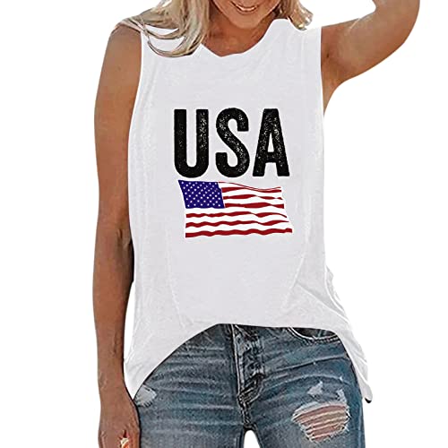 CGGMVCG 4. Juli Tank Damen Amerikanische Flagge Druck Ärmelloses T-Shirt Sommer Casual Muscle Tees USA Tank Tops für Frauen, Weiss/opulenter Garten, Klein von CGGMVCG