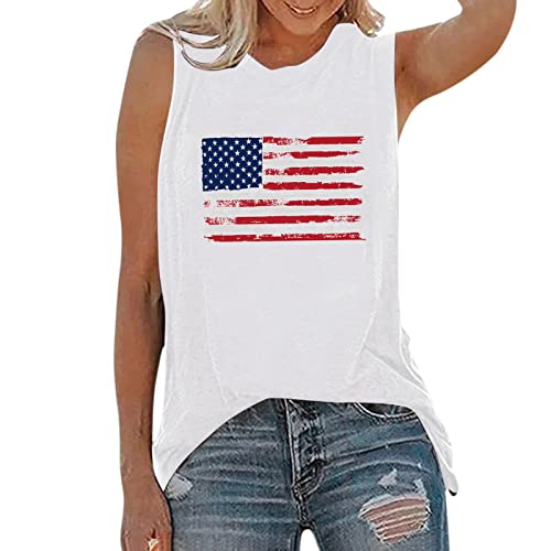 CGGMVCG 4. Juli Tank Damen Amerikanische Flagge Druck Ärmelloses T-Shirt Sommer Casual Muscle Tees USA Tank Tops für Frauen, Z01 Weiß, M von CGGMVCG