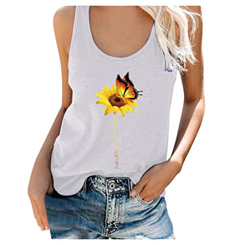 CGGMVCG Damen Grafik Tank Tops Sommer Sonnenblume Tank Racerback Print Ärmelloses T-Shirt Top Damen Ärmellose T-Shirts, Weiß, S von CGGMVCG