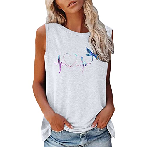 CGGMVCG Damen Graphic Tank Tops O-Ausschnitt Tank ärmellose Bluse Grafik T-Shirts Druck Sommer ärmellose T-Shirts für Frauen, Z01 Weiß, Mittel von CGGMVCG