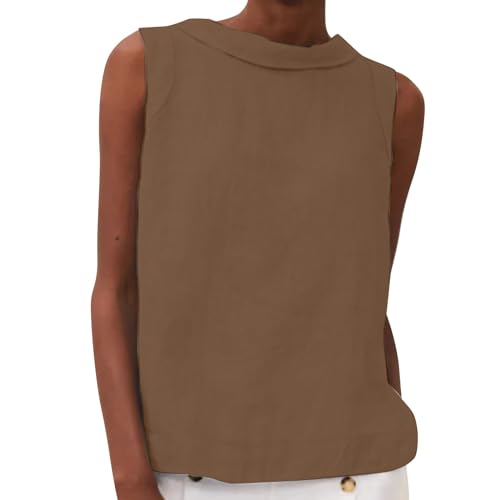CGGMVCG Damen-Tanktop aus Leinen, einfarbig, großer fallender Kragen, lockere Plissee, zwei ärmellose Damen-Tops, Z01 Coffee, 48 CGGMVCG Damen-Tanktop aus Leinen, einfarbig, großer fallender Kragen, lockere Plissee, zwei ärmellose Damen-Tops, Z01 Coffee, 48 von CGGMVCG