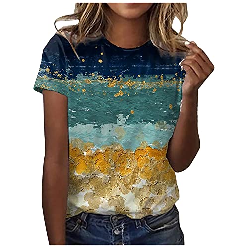 CGGMVCG Grafik-T-Shirts für Frauen Damen Täglicher Druck O Ausschnitt Tops Kurzarm Rundhals T-Shirt Übergroße T-Shirts für Frauen, Z06 Blau, X-Large von CGGMVCG