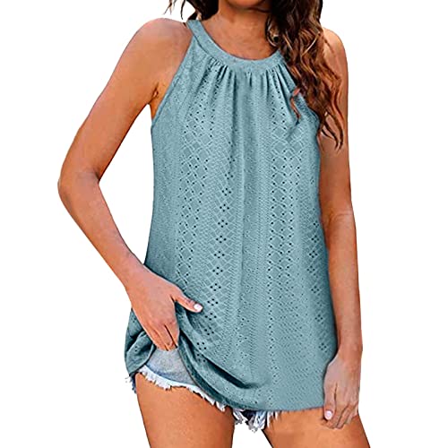 CGGMVCG Tank Tops Damen Tank Top für Frauen Loose Fit Hoher Ausschnitt Ärmellos Neckholder Tops Lässige Ärmellose Blusen für Frauen, Blau, XX-Large von CGGMVCG