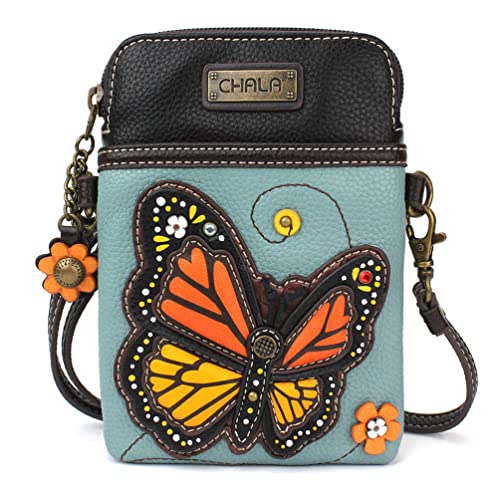 CHALA Crossbody Handy-Geldbörse, Damen, Canvas, mehrfarbig, Handtasche mit verstellbarem Riemen, Monarch-Schmetterling – Blau, Einheitsgröße von CHALA