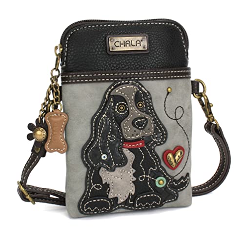 CHALA Handy-Umhängetasche für Damen, PU-Leder, Leinen, mehrfarbig, Handtasche mit verstellbarem Riemen, Black Cocker - Grau, Einheitsgröße, Crossobody von CHALA