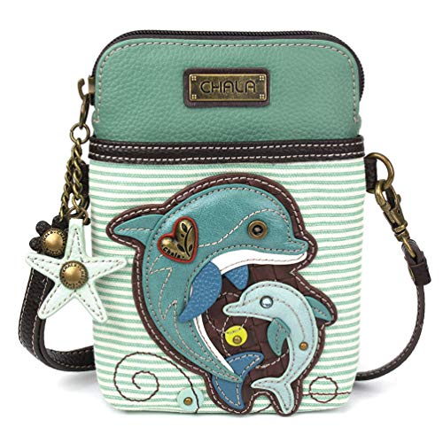 CHALA Crossbody Handy-Geldbörse – Damen PU-Leder, mehrfarbige Handtasche mit verstellbarem Riemen, Delphin Teal Stripe, Einheitsgröße, Umhängetaschen von CHALA