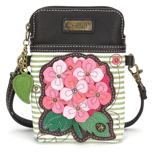 CHALA Handy-Umhängetasche für Damen, PU-Leder, Leinen, mehrfarbig, Handtasche mit verstellbarem Riemen, Pink Hortensie - Green Stripe CHALA Handy-Umhängetasche für Damen, PU-Leder, Leinen, mehrfarbig, Handtasche mit verstellbarem Riemen, Pink Hortensie - Green Stripe von CHALA