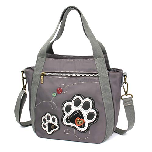 CHALA Venture Mini Carryall – RFID-geschützte Nylontasche mit verstellbarem Crossbody-Gurt, Pfotenabdruck: Grau, 12" x 8.5" x 5" von CHALA