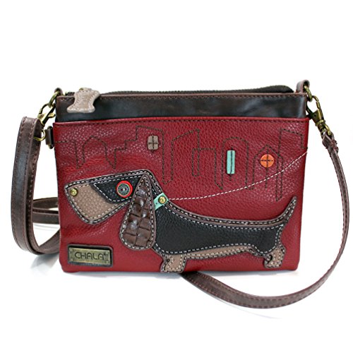 Chala Mini Crossbody Handy börse mit 2 verstellbaren Trägern, Rot (Burgunder Dackel), Small von CHALA