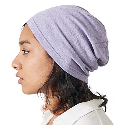 CHARM Damen Herren Beanie Aus Bio - Baumwolle - Made In Japan Warm Strick Mütze Chemo Kopfbedeckung Allwetter Lila von CHARM