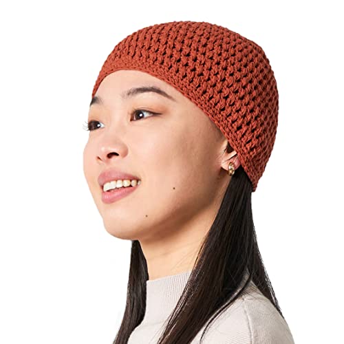 CHARM Sommer Strick Mütze Im Kufi Gebetsmütze Stil - Herren Damen Beanie aus Baumwolle Hut Sonnen Cap Rostbraun von CHARM