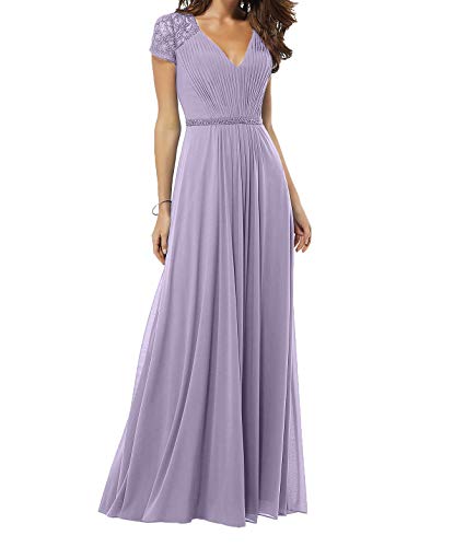 Charmant Damen Elegant Kurzarm Abendkleider Brautmutterkleider Bodenlang Partykleider Festlichkleider mit Pailletten Neu-42 Lilac von CHARMANT BRAUT