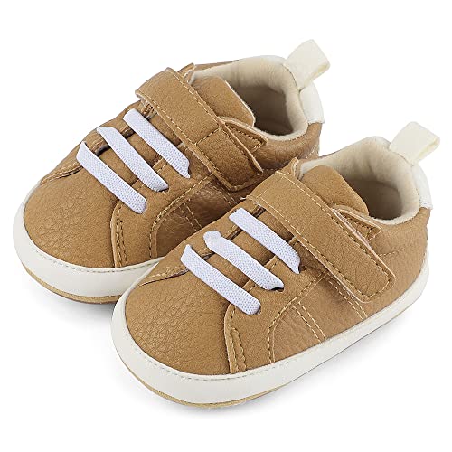 Cheerfu Mario Lauflernschuhe Baby Jungen Mädchen Baby Born Erste Schuhe Weiche Leder rutschfest Sohle Braun 12-18 Monate (3) von Cheerful Mario