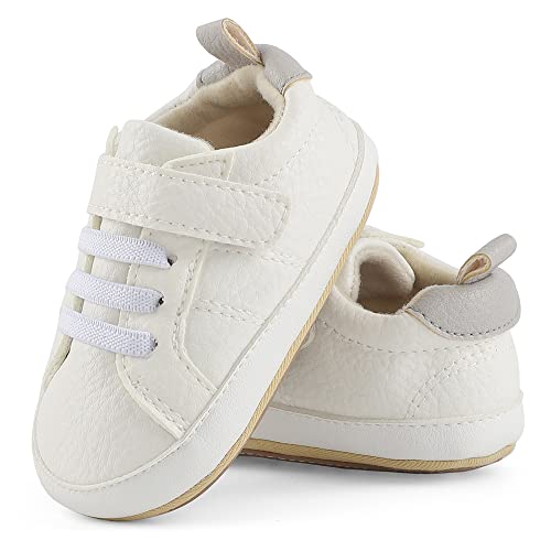 Cheerfu Mario Lauflernschuhe Baby Jungen Mädchen Baby Born Erste Schuhe Weiche Leder rutschfest Sohle Weiß 12-18 Monate (3) von Cheerful Mario