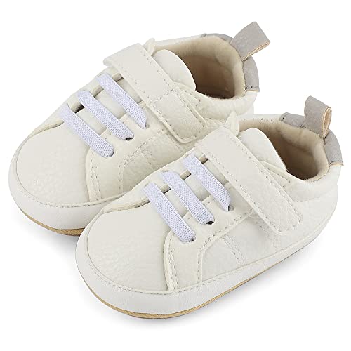 Cheerfu Mario Lauflernschuhe Baby Jungen Mädchen Baby Born Erste Schuhe Weiche Leder rutschfest Sohle Weiß 6-12 Monate (2) von Cheerful Mario