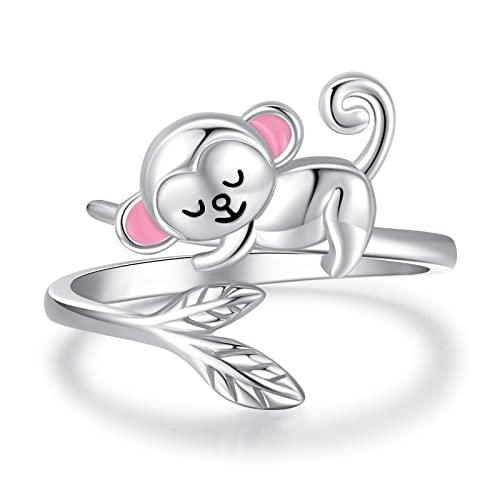 Affe Ring 925 Sterling Silber Verstellbare Tier Ring für Mädchen Affe Tier Schmuck Geschenke für Kinder Damen Frauen Tier Liebhaber von CHENGHONG