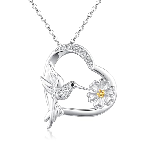 CHENGHONG Kolibri Kette 925 Silber Vogel Kolibri Geschenk Mädchen Gänseblümchen Anhänger Halskette Kolibri Schmuck für Kinder Damen Frauen… von CHENGHONG