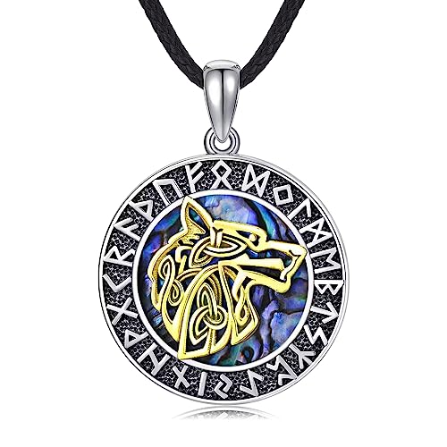 CHENGHONG Wolf Kette 925 Sterling Silber Wikinger Halskette Wolfskopf-Amulett Ornamente Golden Vegvisir Anhänger Wikinger Schmuck für Männer Frauen…… von CHENGHONG