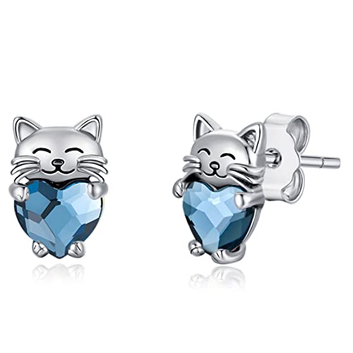 Katzen Ohrringe Mädchen 925 Silber Ohrstecker Katze Hypoallergen Blau Kristall Stecker Katzen Schmuck Tier Geschenke für Kinder Damen… von CHENGHONG