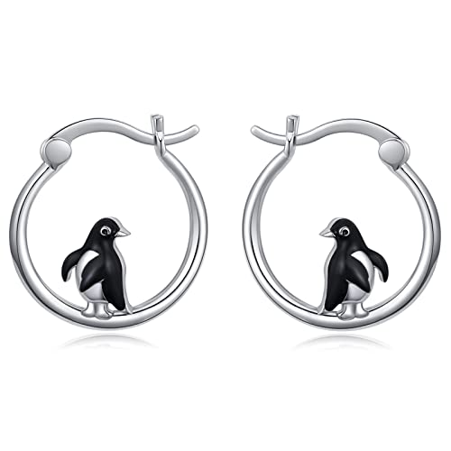 Pinguin Ohrringe Mädchen Silber 925 Creolen Pinguin Ohrstecker Pinguin Schmuck Geschenke für Frauen Damen Kinder von CHENGHONG