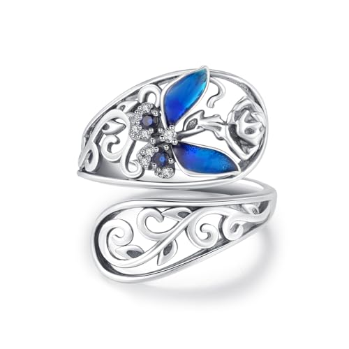 Schmetterling Löffel Ring 925 Sterling Silber Verstellbarer Löffel Ring Blume Schmetterling Schmuck Geschenke für Damen Frauen Mädchen von CHENGHONG