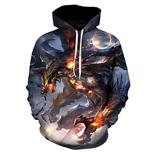 CHENMA Herren Drachen 3D-Druck Pullover Kapuzen-Sweatshirt Fleece gefüttert Winter Sweatshirt mit Känguru-Tasche von CHENMA