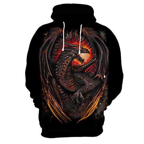 CHENMA Herren Drachen 3D-Druck Pullover Kapuzen-Sweatshirt Fleece gefüttert Winter Sweatshirt mit Känguru-Tasche von CHENMA