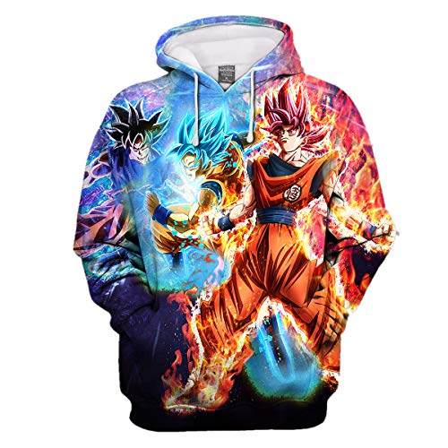 CHENMA Herren Japanischer Anime Cosplay Goku 3D-Druck Pullover Kapuzen-Sweatshirt mit Kängurutasche von CHENMA