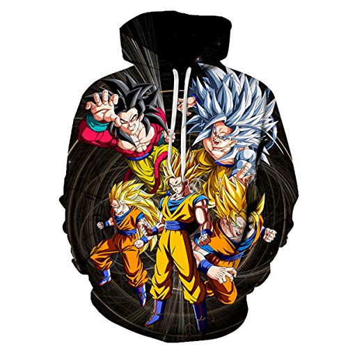 CHENMA Herren Japanischer Anime Cosplay Goku 3D-Druck Pullover Kapuzen-Sweatshirt mit Kängurutasche von CHENMA