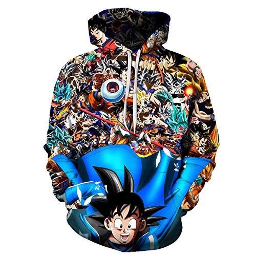 CHENMA Herren Japanischer Anime Cosplay Goku 3D-Druck Pullover Kapuzen-Sweatshirt mit Kängurutasche von CHENMA