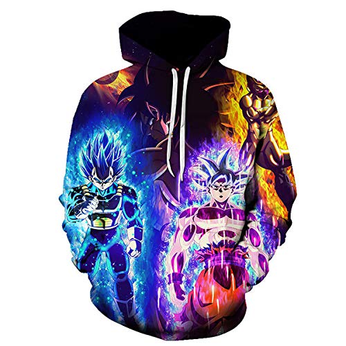 CHENMA Herren Japanischer Anime Cosplay Goku 3D-Druck Pullover Kapuzen-Sweatshirt mit Kängurutasche von CHENMA