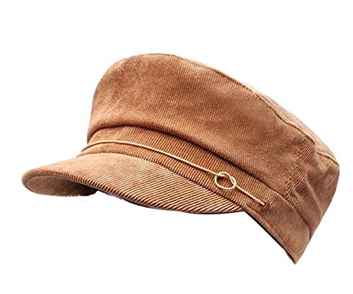 CHENNUO Damen Corduroy Schiebermütze Beret mütze Militärstil Flache Kappe Schirmmütze Flatcap (Braun)… von CHENNUO