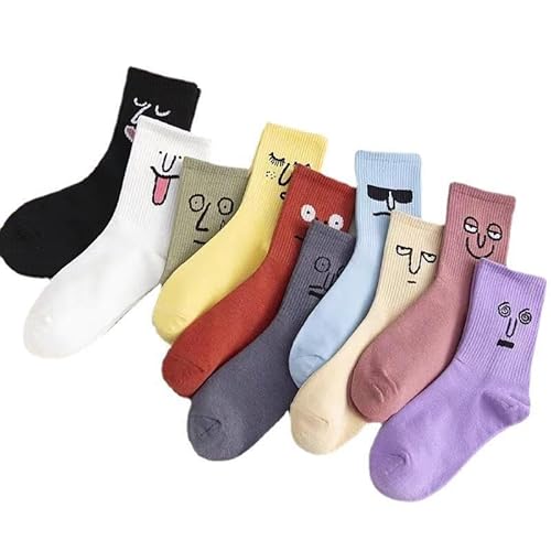 10 Pairs Funny Facial Expression Socks, Funny Crew Socks Personality Expression Fashion Emotions Socks, Lustige Bunte Socken, Niedlich Baumwolle Sportsocken, Sneaker Socken für Männer und Frauen von CHENRI