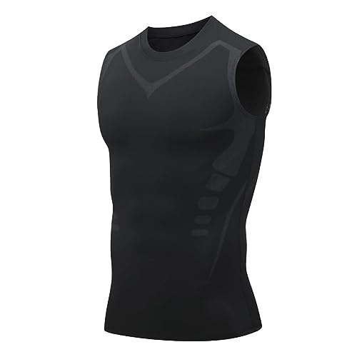 2023 New Version Ionic Shaping Vest, Energxcel Ionic Shaping Vest, Shapewear Unterhemd Herren, Unterhemden Shapewear Bauch Weg Unterhemd für Männer, Kompressionsshirt Herren Body Shaper (L, Schwarz) von CHENRI