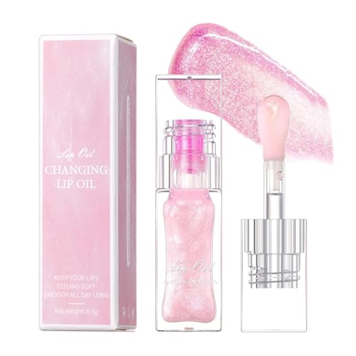 Color Changing Lip Glow Oil, Farbwechselndes Lippenöl, Glänzender Lipgloss für voller wirkende Lippen, Getönter Lippenöl Lipgloss, Magic Color Changing Moisturizing Lip Glow Oil für Makeup (1PC) von CHENRI