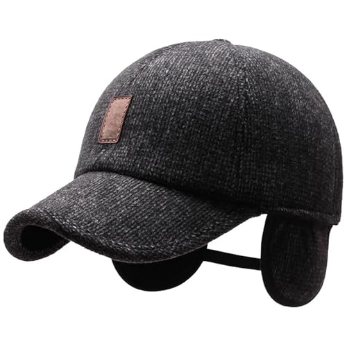 Winter-Baseballmütze mit Ohrenschützern, Herren Baseball Cap mit Ohrenklappen, Winterkappen Baseball Kappe, Warme Schirmmütze für Reise Outdoor Camping (1, Schwarz) von CHENRI