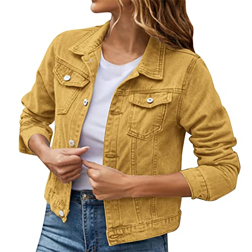 CHENSIYU Damen Jeansjacke Reverskragen Kurz Lässige Jeansjacke mit Knöpfen Stretchjacke Sommer Frühlingsmantel Leichte Jeansjacke Mantel Outwear von CHENSIYU