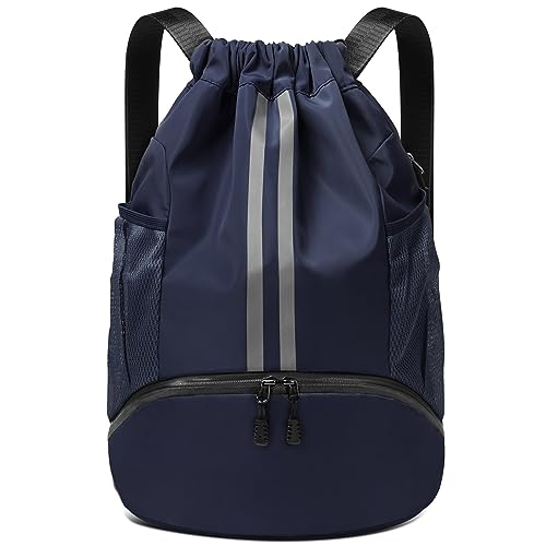 CHEPULA Turnbeutel mit Kordelzug Schnur, Schwimmen, Kordelzug, PE-Taschen für Frauen und Herren, Reise, Strand, Schultasche mit wasserdicht für Kinder, Jungen Marineblau(Upgraded) von CHEPULA