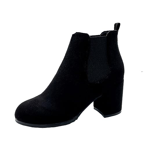 Damen Elegant Stiefeletten Mit Blockabsatz 2023 Neu Große Größe Ankle Boots Herbst Winter Wildleder Kurz Stiefel Slip-on Booties Frauen Knöchel Schuhe Für Party (Color : Black, Size : 35 EU) von CHHYU