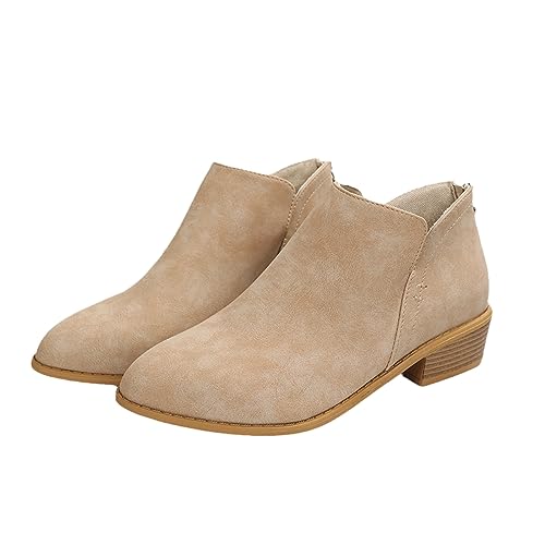 Damen Stiefeletten Mit Blockabsatz 2023 Neu Wildleder Ankle Boots Herbst Winter Kurz Stiefel Mit Reißverschluss Elegant Booties Freizeit Knöchel Schuhe Für Outdoor, Party (Color : Khaki, Size : 42 E von CHHYU