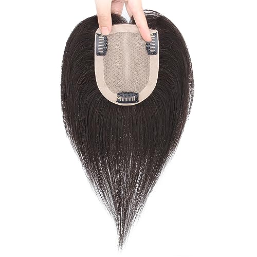 Echthaar-Topper for Frauen Schwarze Clip-in-Haarverlängerungen for Dünner Werdendes Haar 10 X 12 Cm Große Haarteile Auf Seidenbasis Damen Natürlich Haarverlängerungen for Graues Haar (Color : 12 inch von CHHYU