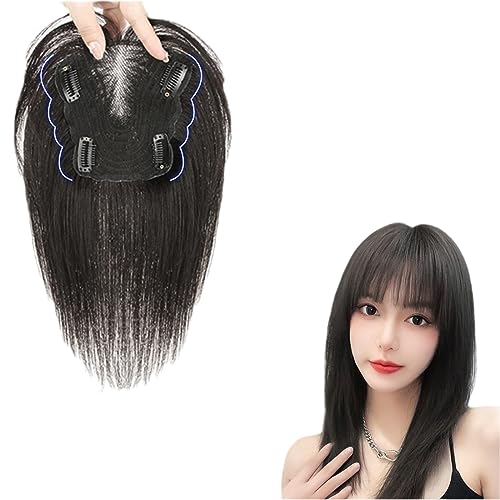 Schwarze Haaraufsätze Mit Pony 100% Echthaar-Toupet for Frauen Clip-in-Top-Haarteile for Dünner Werdendes Haar, Haarverlängerungen Mit Netzbasis Gegen Haarausfall (Color : 25cm) von CHHYU