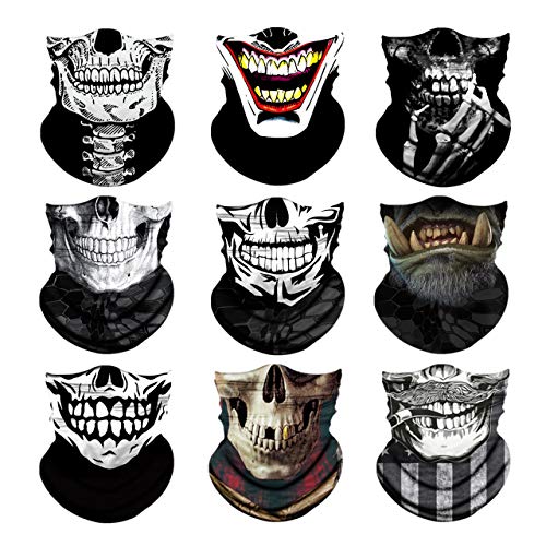 CHIC DIARY 9 Stück Funktionstücher Totenkopf Gesichtsmaske Atmungsaktiv Gesichtstuch Motorrad Maske Sturmmaske Halstuch Bandana von CHIC DIARY